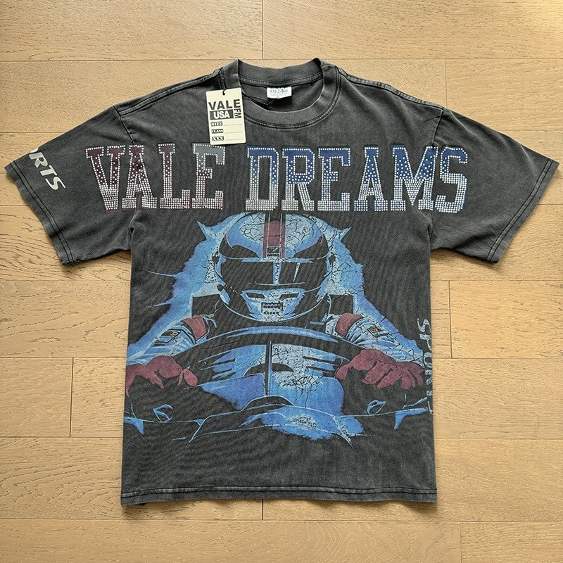 Vale Forever Washed Vintage Beaded Letter Graphic Round Neck T-Shirt