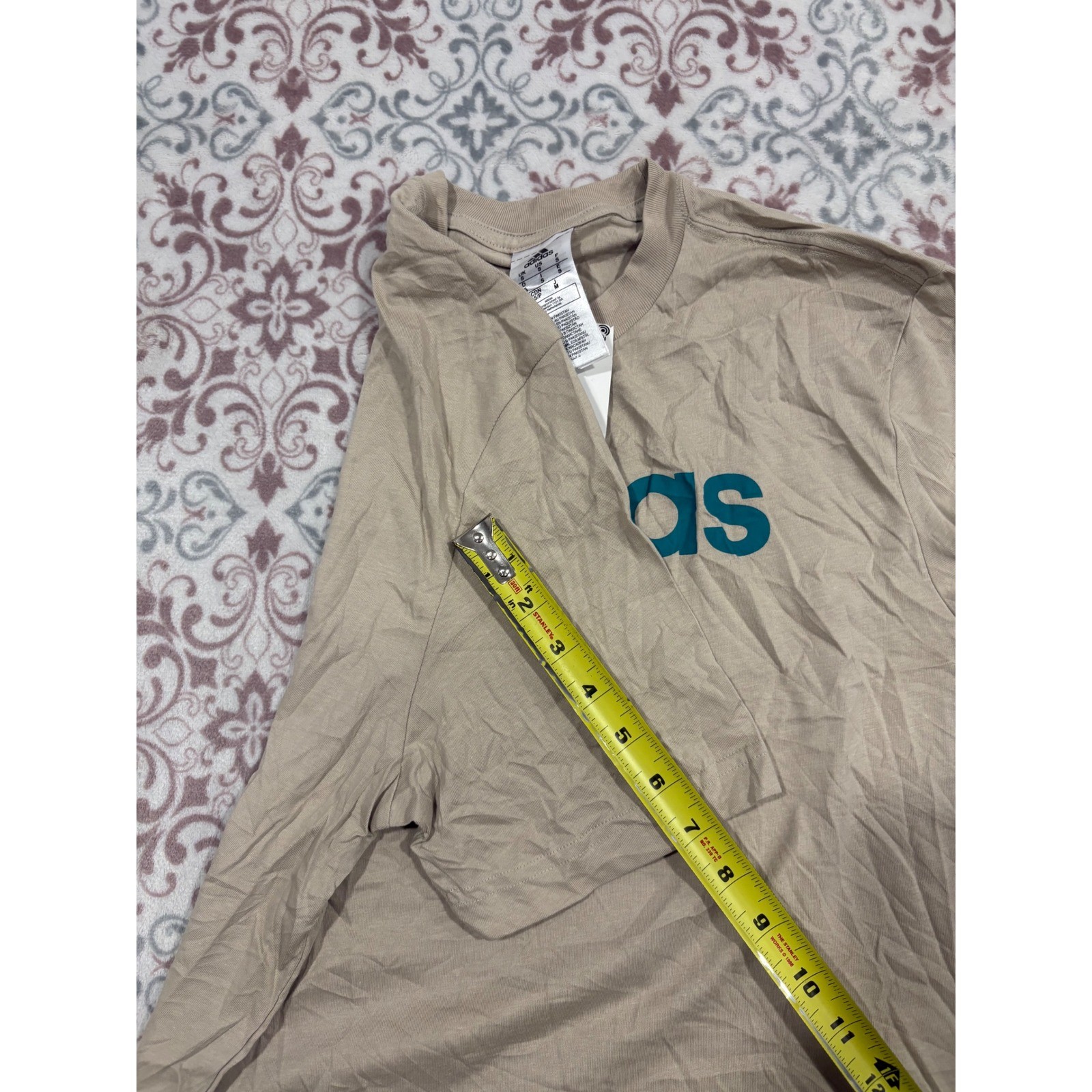 Adidas Mens Essentials Linear Logo T-Shirt Wonder Beige Teal IJ8652 Size S NEW