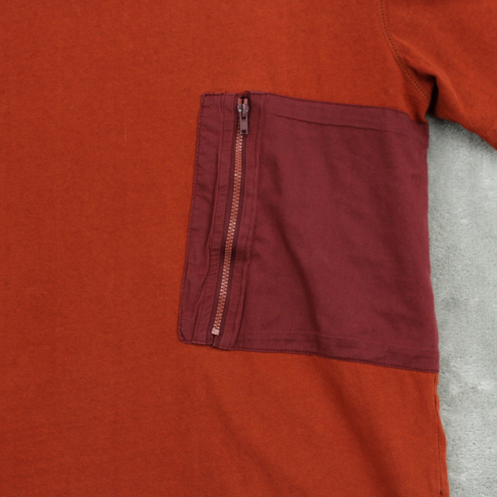 Reserved Shirt Mens Medium Orange Zipper Pocket Crew Sporty Casual Rust Orange
