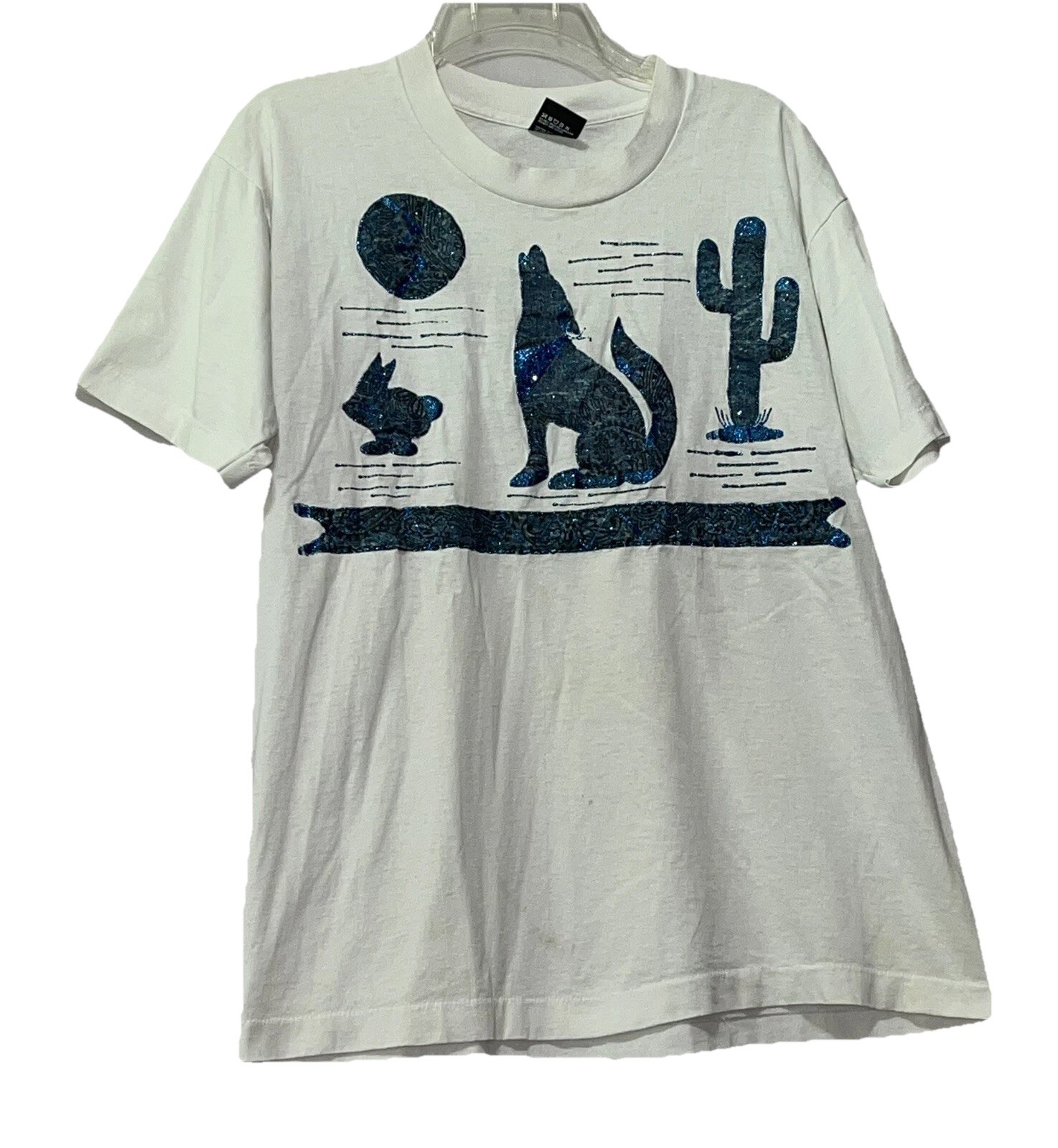 Vintage nature tee wolf moon single stitch glitter handmade grandma size xl e214