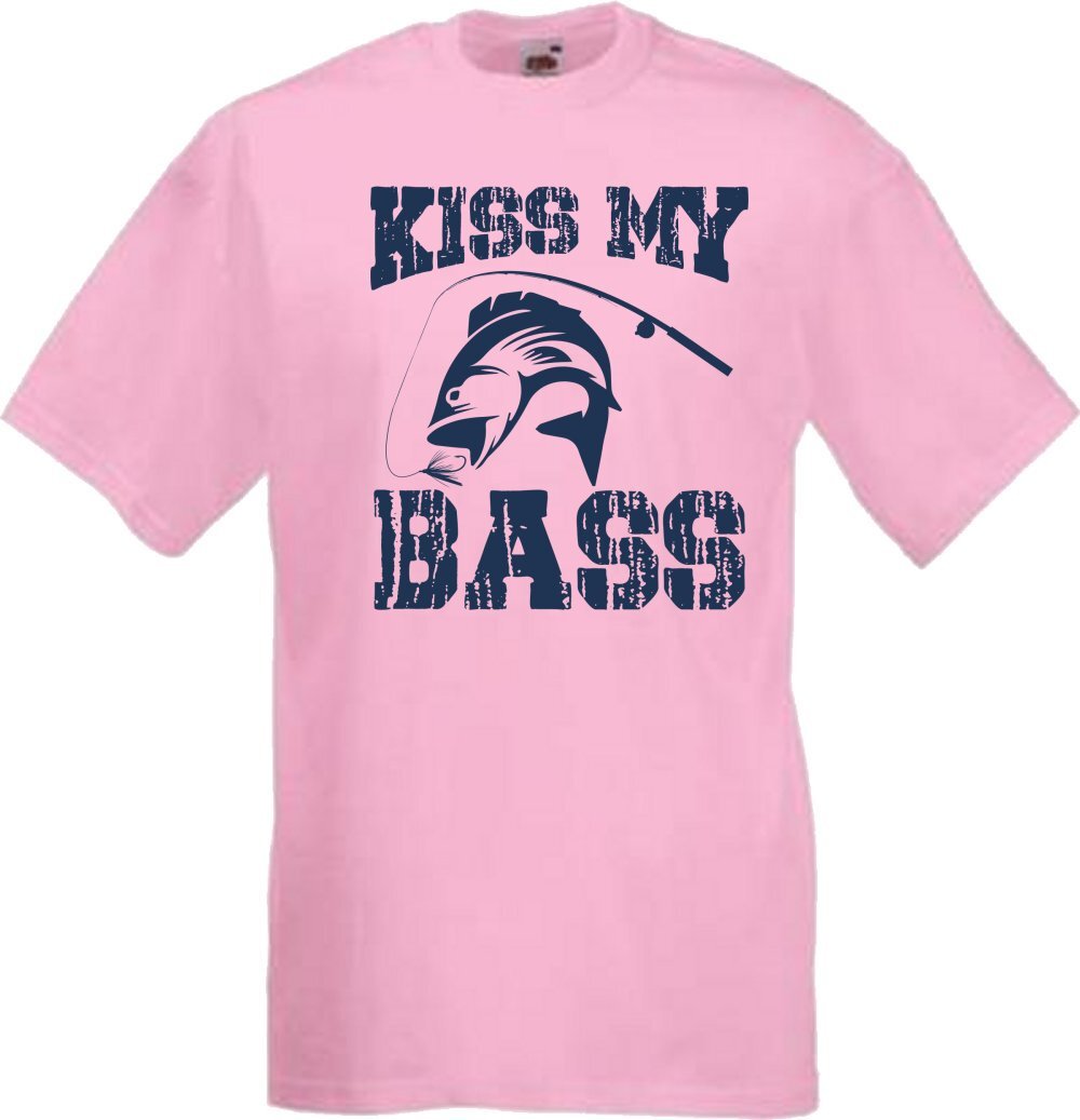 Fishing Kiss My Bass Humour Novelty T Shirt Various Colours And Sizes