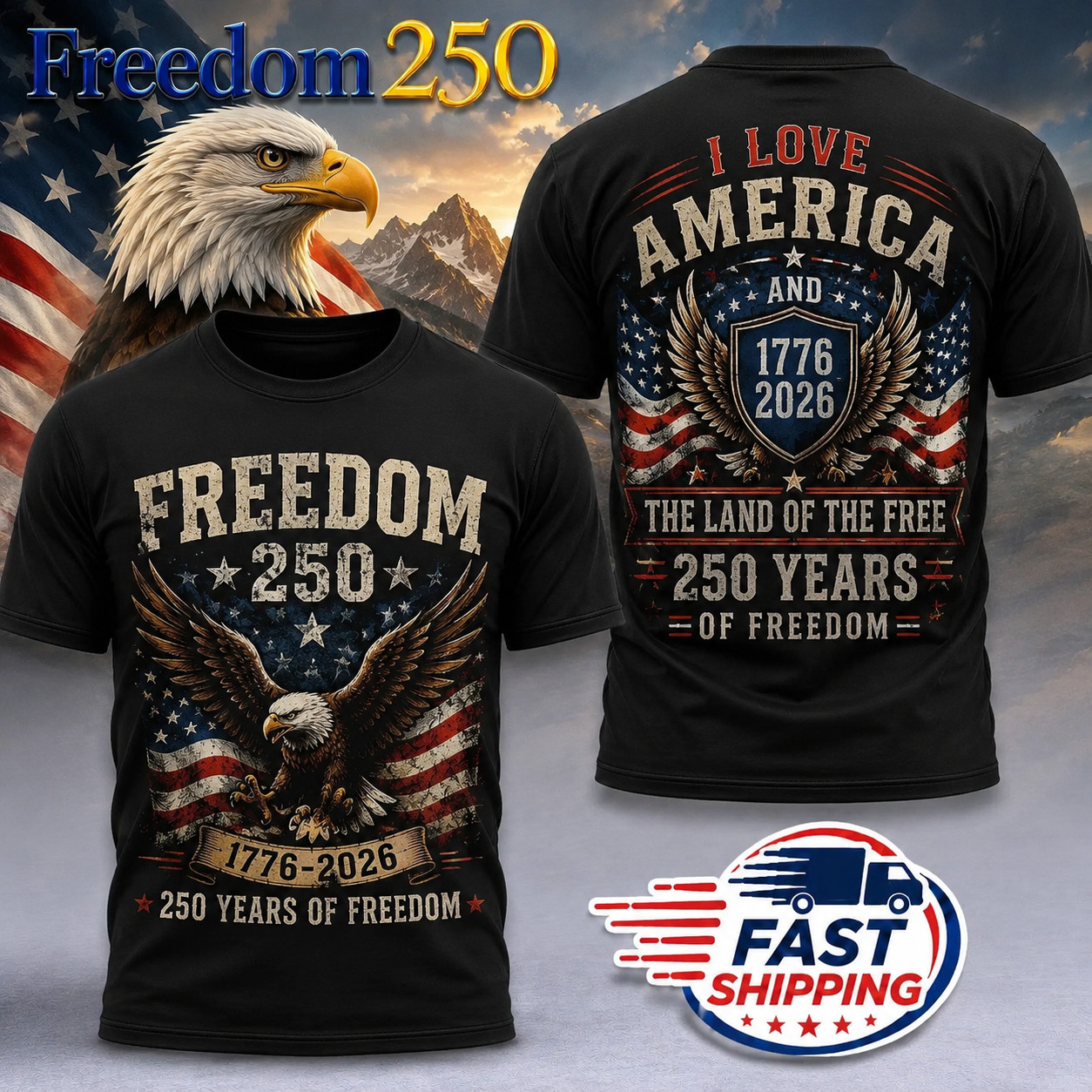 250th Anniversary America T-Shirt, 250th Years Of Freedom Size S-5XL