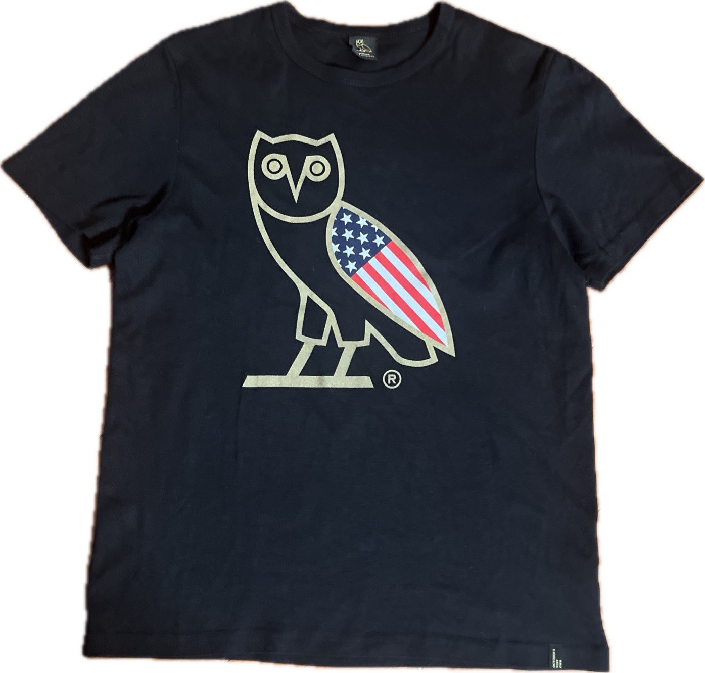 OVO OG Owl USA American Flag Drake T-shirt Men’s M Short Sleeve Black Gold RARE