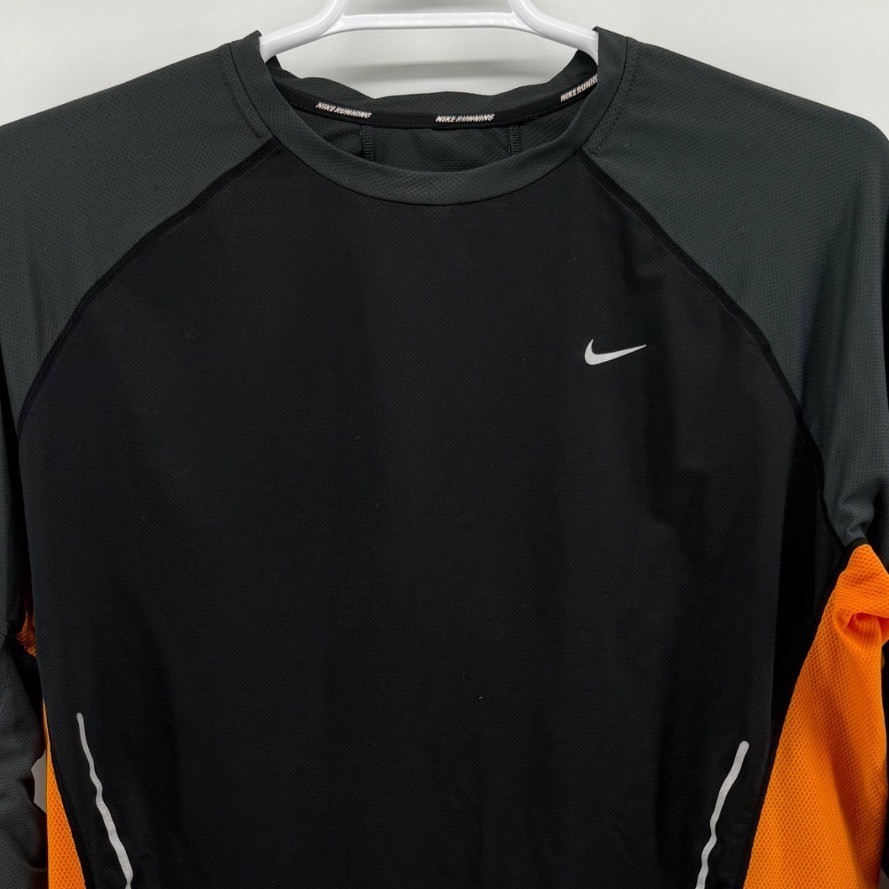Nike Running Mens XL Dri-FIT Long Sleeve Shirt Black Grey Orange 384283-011