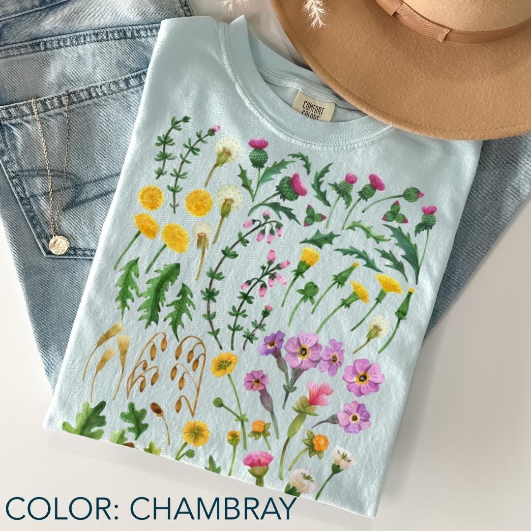 Vintage Pressed Wildflowers Shirt Comfort Colors Cottagecore Botanical Floral