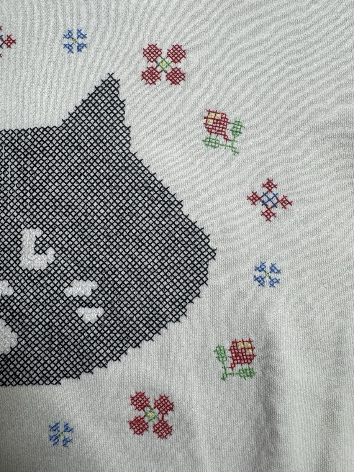 Ne-net Nya Nya Cat Big Face Cross Stitch Sweatshirt Issey Miyake Japanese brand