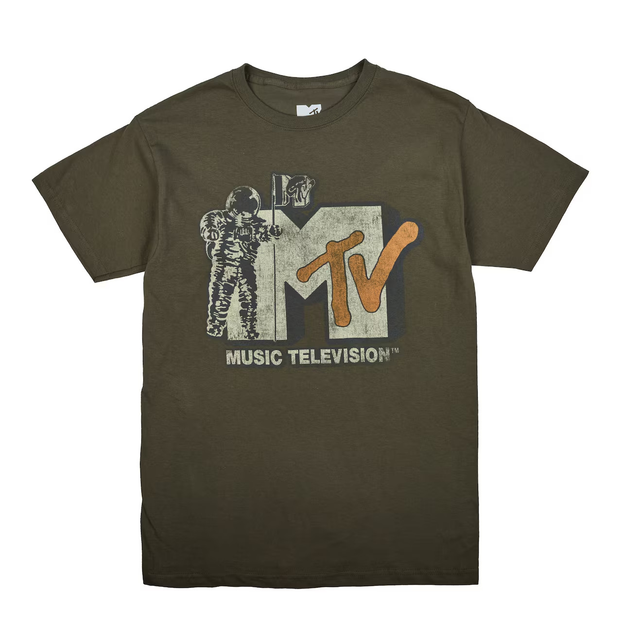 MTV Mens Music Television Spaceman Graphic Military Green Shirt New XL