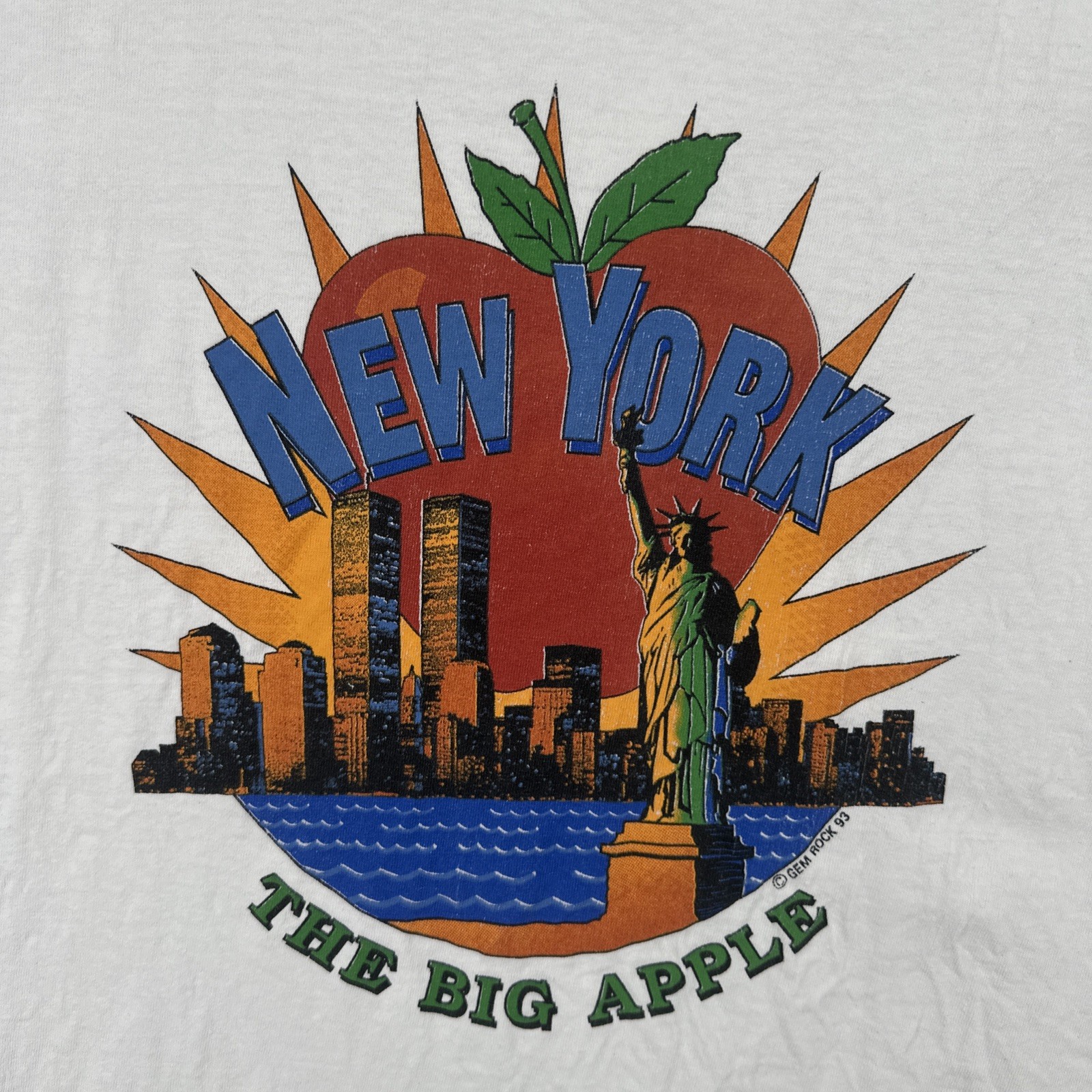 Vintage Gem Rock 1993 White XL T Shirt Made In USA New York The Big Apple 90s