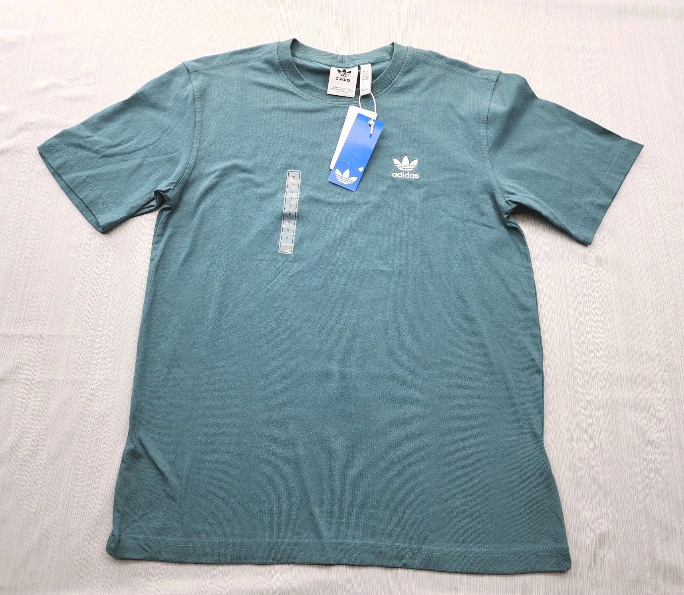 New Men’s Adidas Trefoil Essentials Tee Shirt Sz Small Mens Preloved Teal TShirt