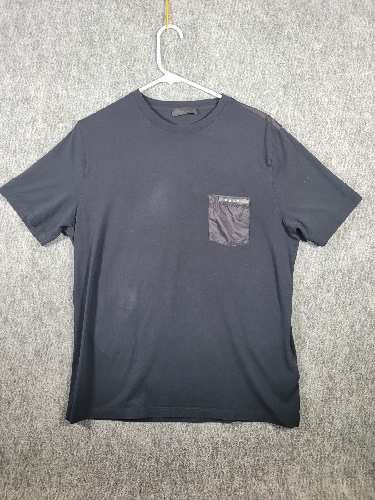 PRADA Milano Men Re-Nylon Pocket T-Shirt Black Cotton Tee Luxury Size XL Italy