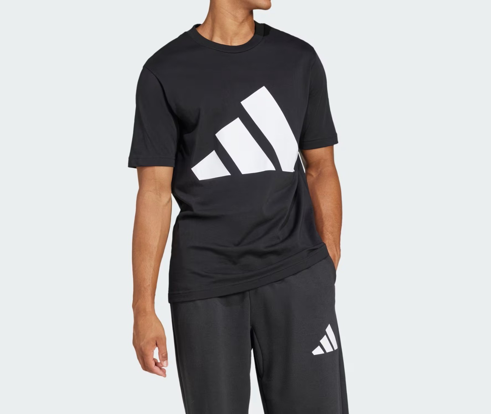 adidas Essentials Big Logo Cotton Tee T-Shirt Black White Mens Size M JE8945 New