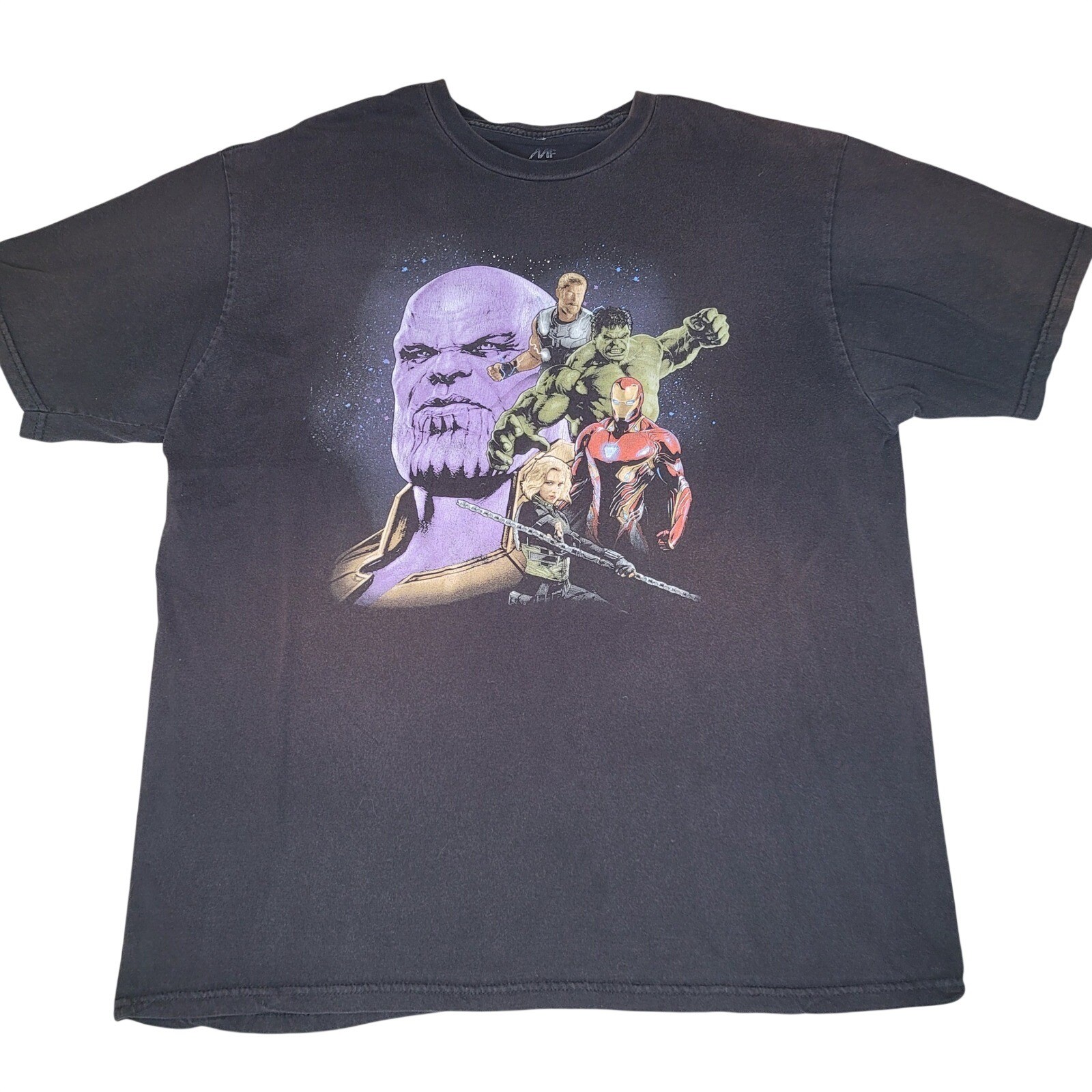 Marvel Avengers Infinity War Mens XL Black Thanos Hulk Iron Man Graphic T-Shirt