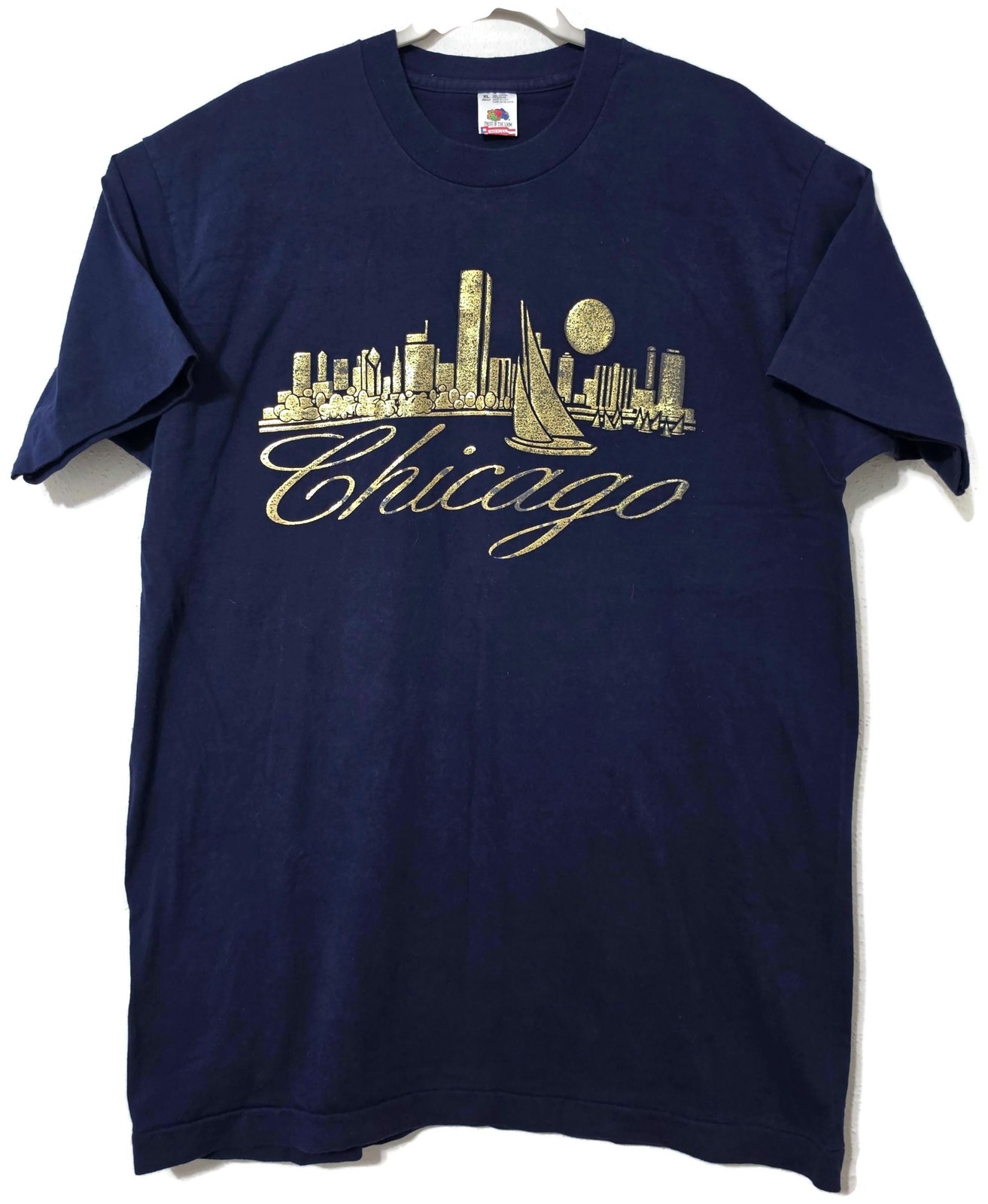 Vintage Chicago Shirt Mens XL Blue Skyline Graphic Tee Fruit Of The Loom USA