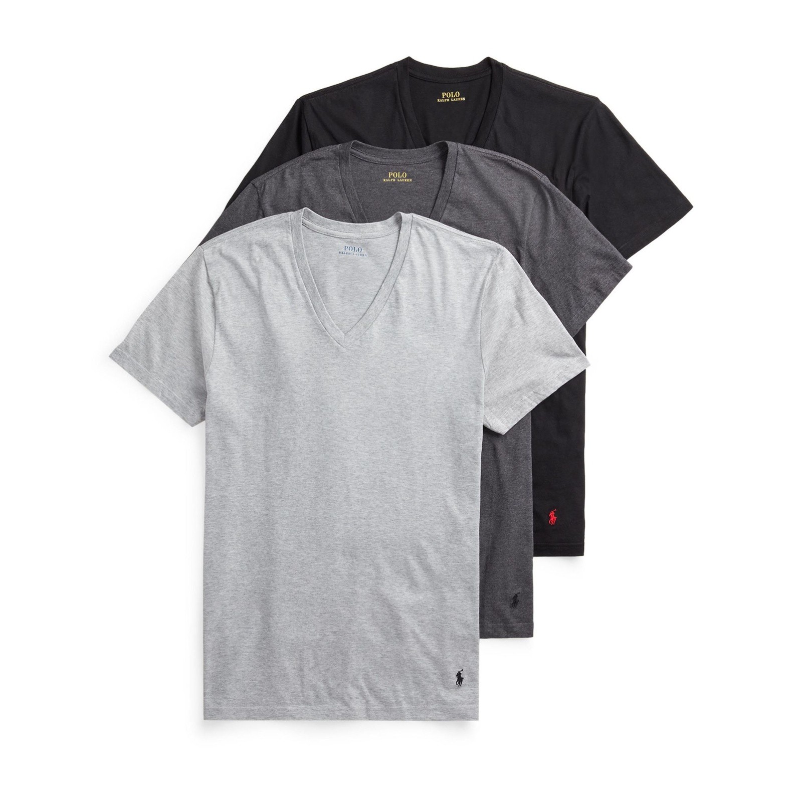 3-Pack Polo Ralph Lauren Mens V-Neck T-Shirts Size M 100% Cotton Solid Knit Tees