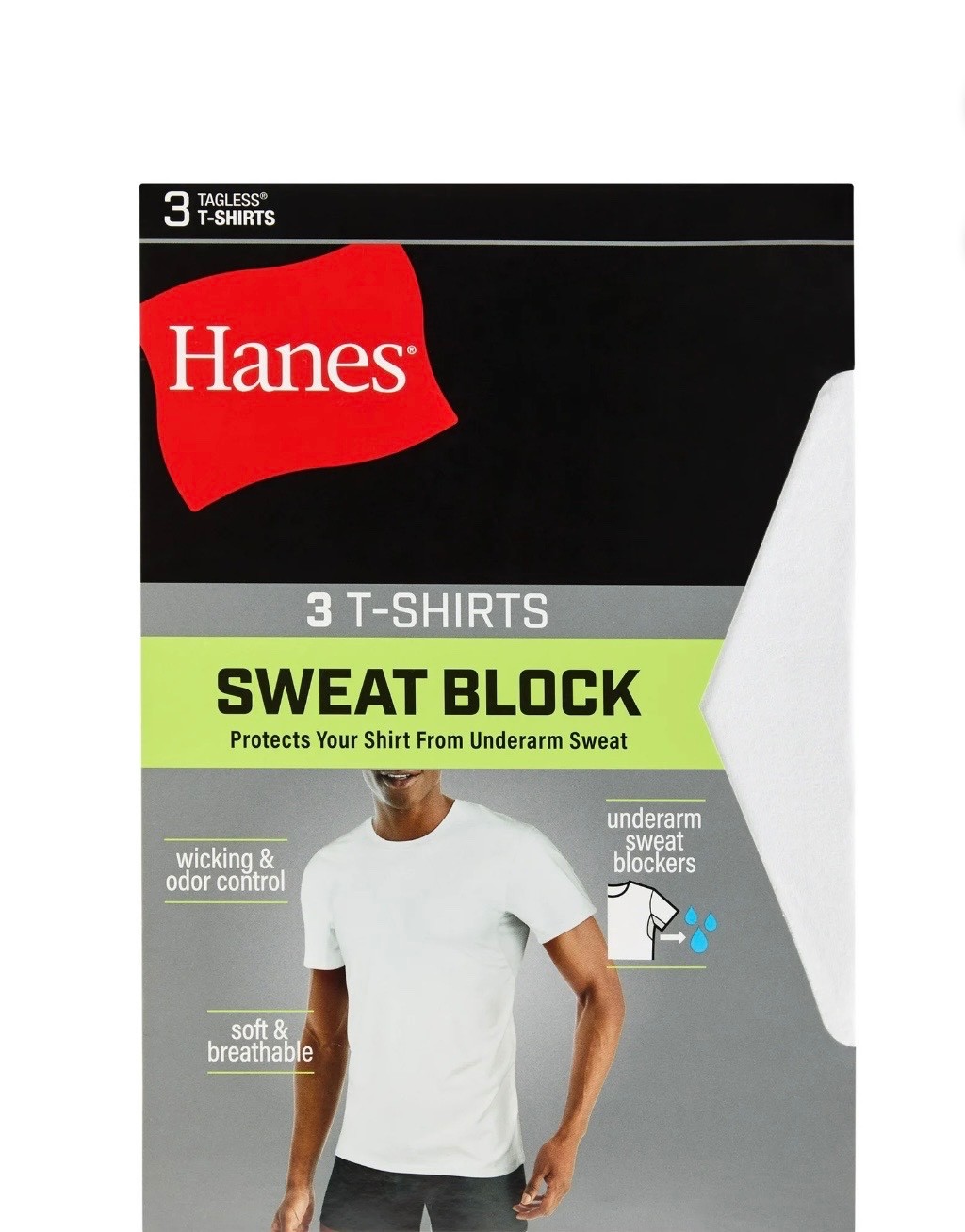 Hanes Men’s Sweat Block T-Shirt, Crewneck, White, 3-Pack