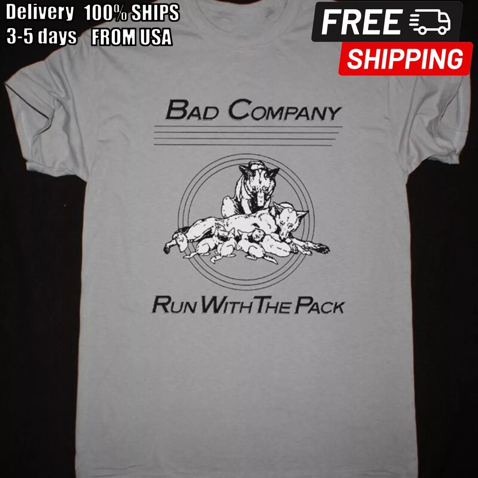 Vtg BAD COMPANY RUN WITH THE PACK Cotton Sport Grey Full Size Unisex Shirt