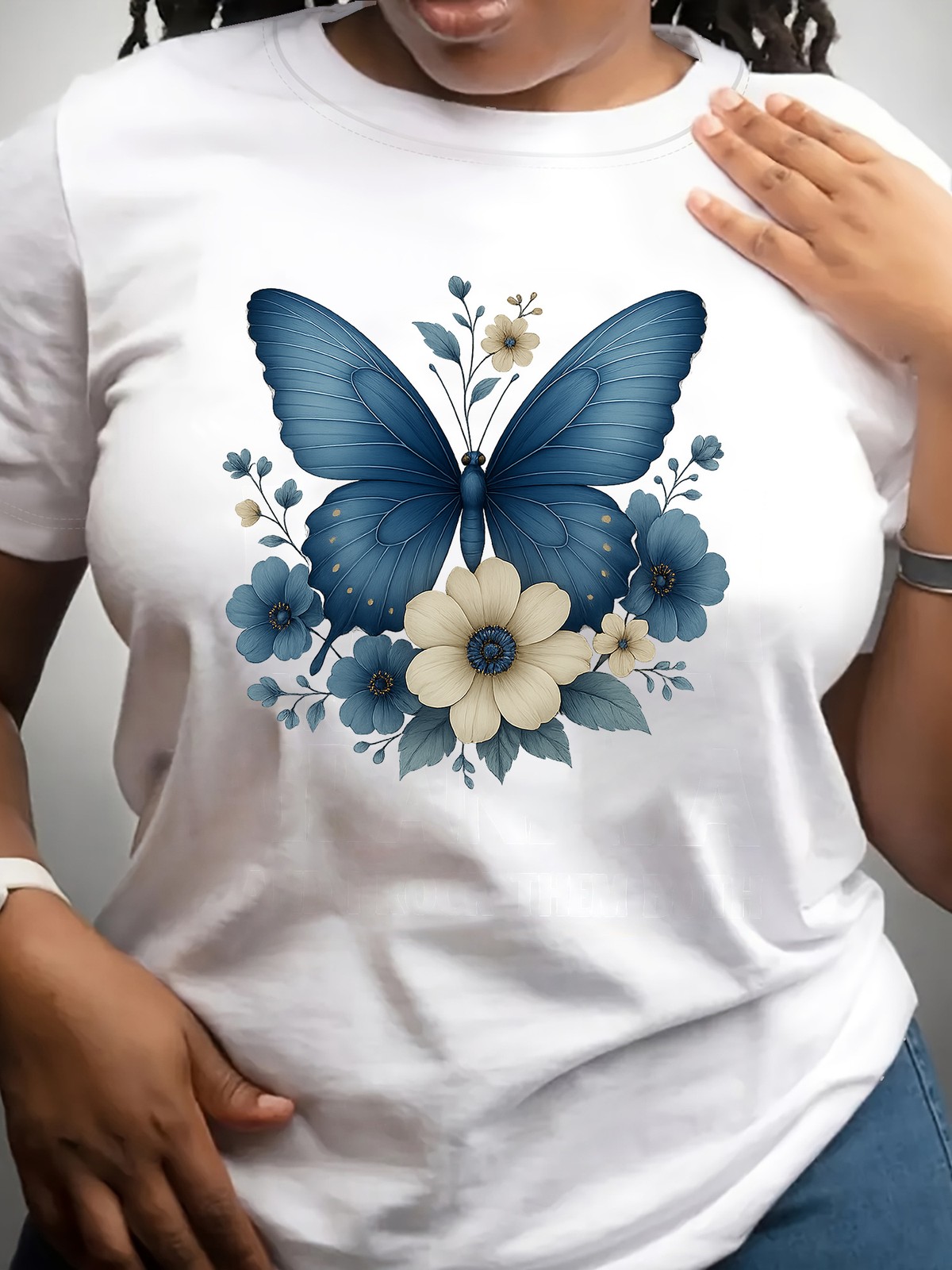 Stunning Butterfly T-Shirt on Fabric Unique Design-100% Cotton