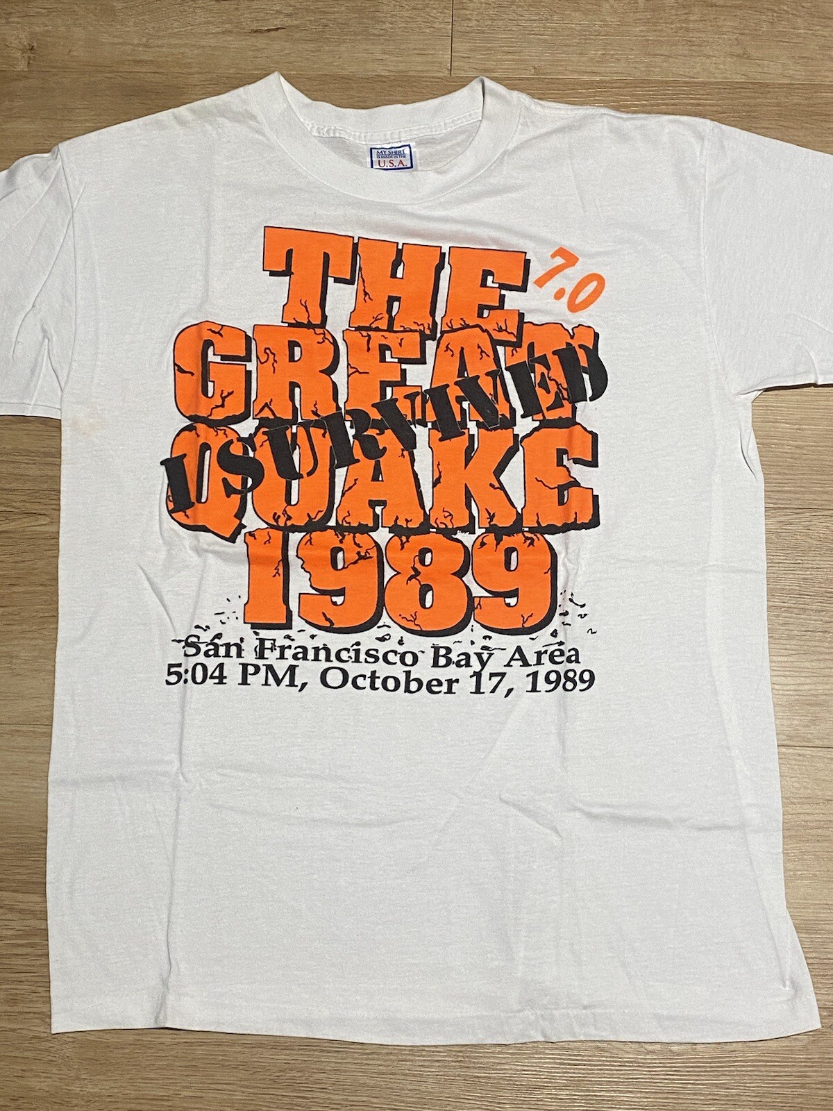 Vintage 80s I Survived The Great Quake 1989 SF Bay Area 7.0 Earthquake Vtg Tee