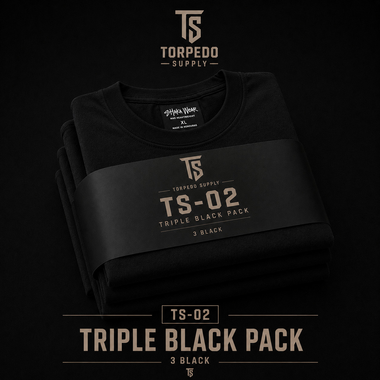 Shaka Wear 7.5 oz Heavyweight 3-Pack Black Blank Tees | TS-02 Triple Black