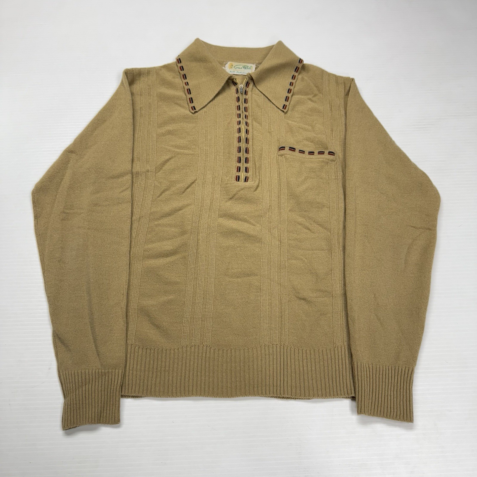 Vtg 60s Gino Paoli Full Fashioned 1/2 Zip Mens Rockabilly Shirt L Acrylic Korea