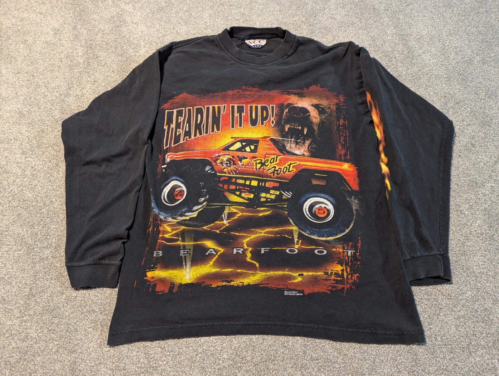 Vintage Bearfoot Shirt Mens Large Black Monster Truck 90s Milestone Motorsports