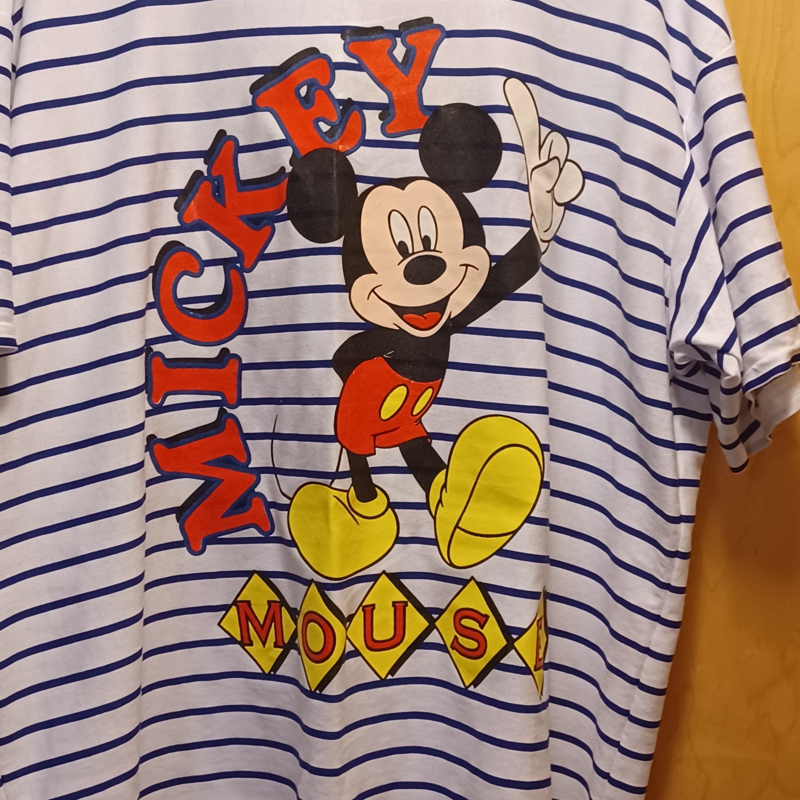 Vintage Disney Mickey Mouse Unlimited T Shirt Blue White Striped 90’s Y2K 2X USA