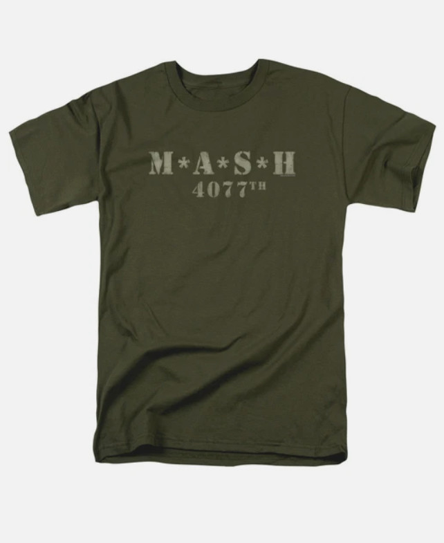 Mash Distressed Logo T Shirt Mens 4077 Licensed Classic TV Show Military Green