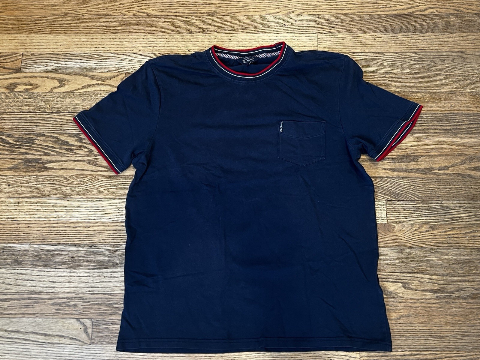 Ben Sherman Navy Men’s Ref White Contrasting Trim Crew T Shirt, Large