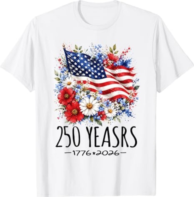 Womens 250 Years America Floral 250 Anniversary USA 4th July T-Shirt