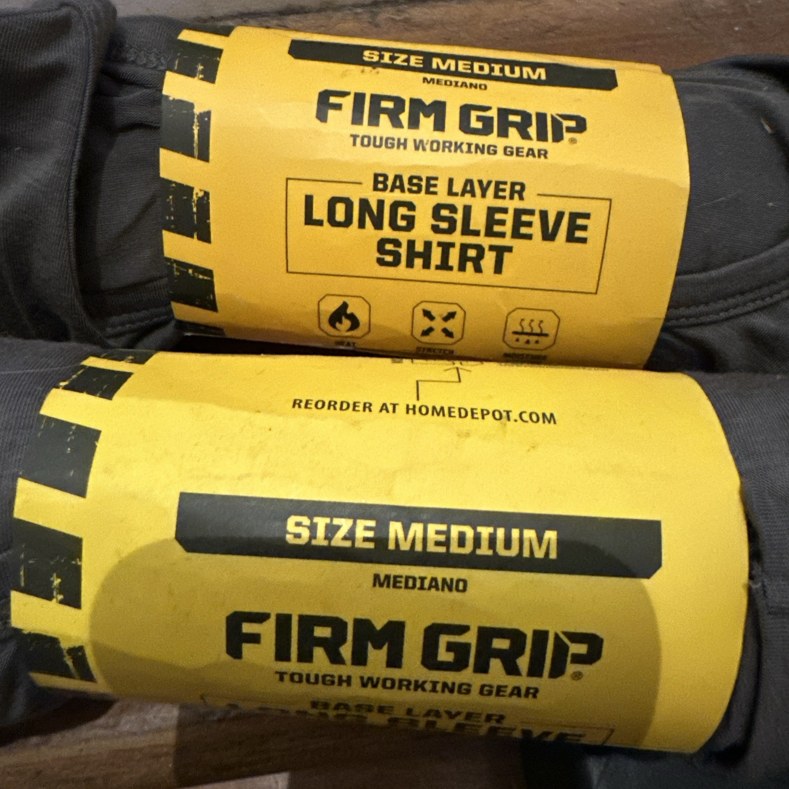 Firm Grip Long Sleeve NO Pocket Shirt, Men’s Medium Gray Active Fit 2 Pack