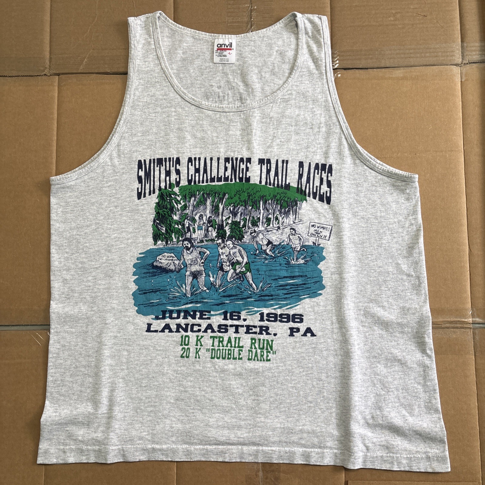 Vintage “NO WOMEN” Running Race T-shirt Tank Top Size L USA Lancaster Pa Nike