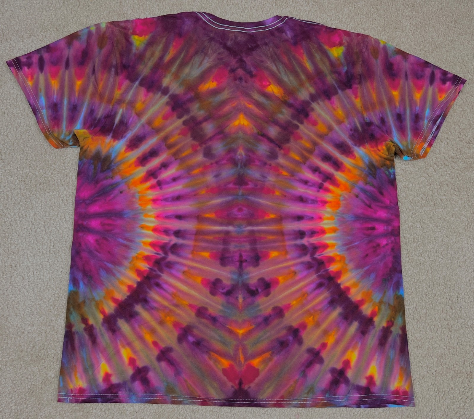 Handmade Ice Tie Dye T-Shirt XL Mens Womens Soft Cotton Maroon orange Fanfold