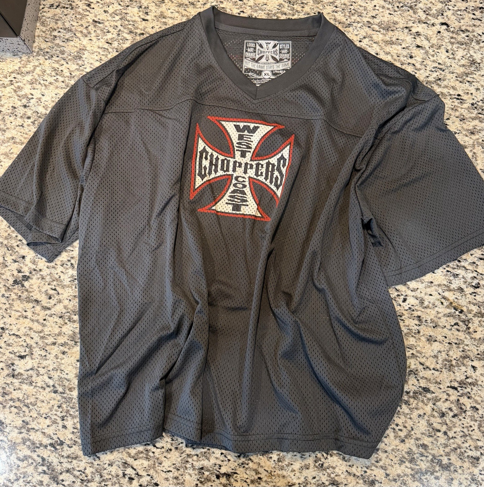 West Coast Choppers V Neck Jersey Size XL Front and Back Logo Short Sleeve