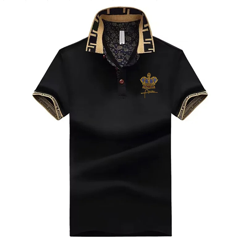 New Men Luxury Diamond Crown Rhinestones Fashion Polo T-Shirt High Quality