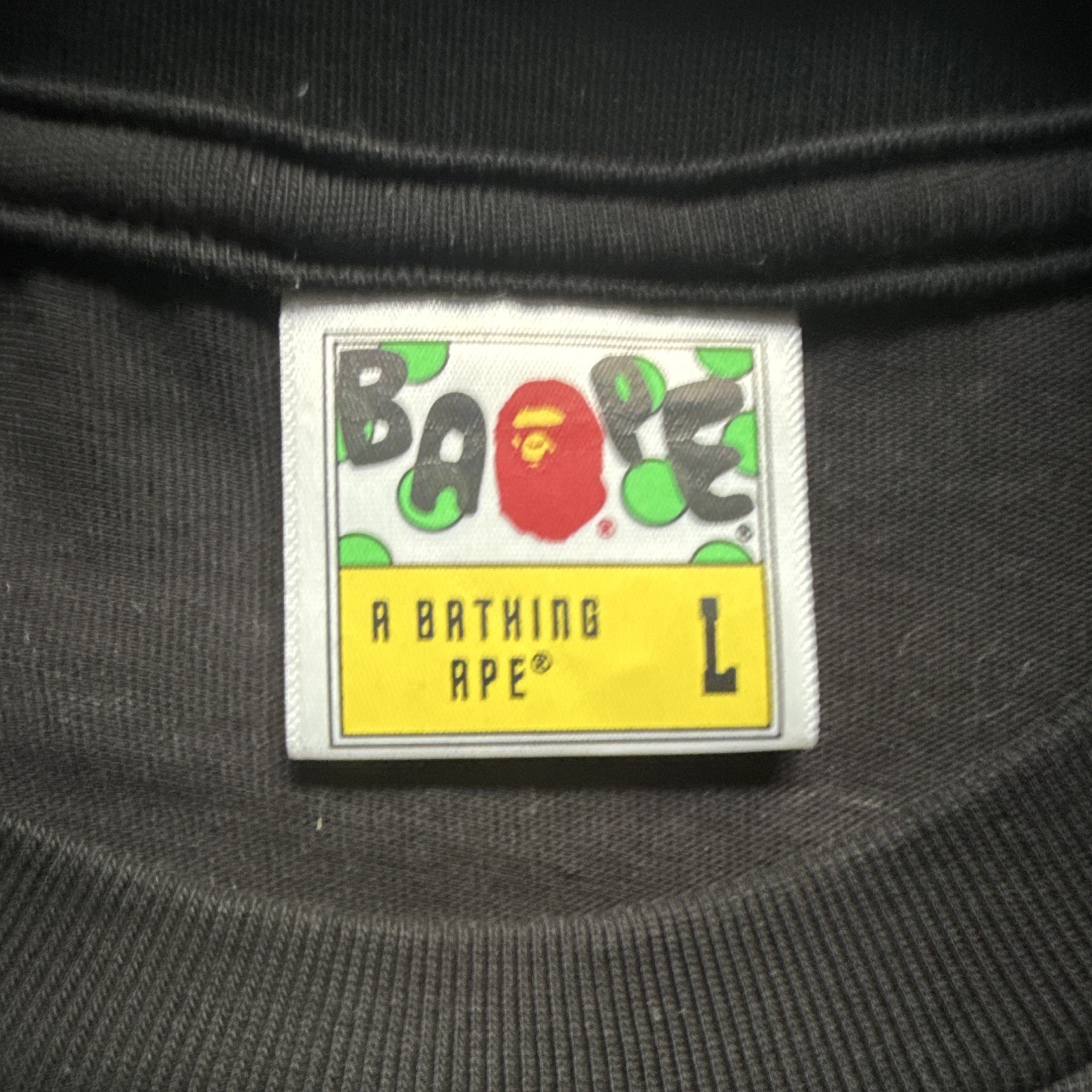 A Bathing Ape BAPE Baby Milo Graphic Logo Black T-Shirt Mens L
