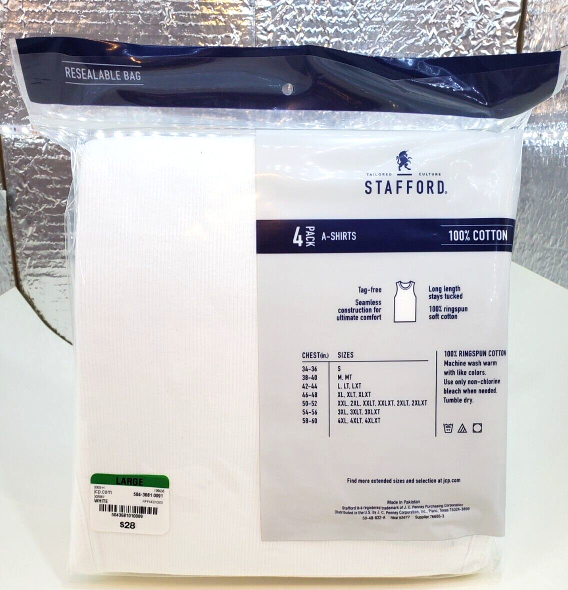 Stafford Super Soft 100% Cotton A-Shirts Ribbed Tank Top 4 Pack Large