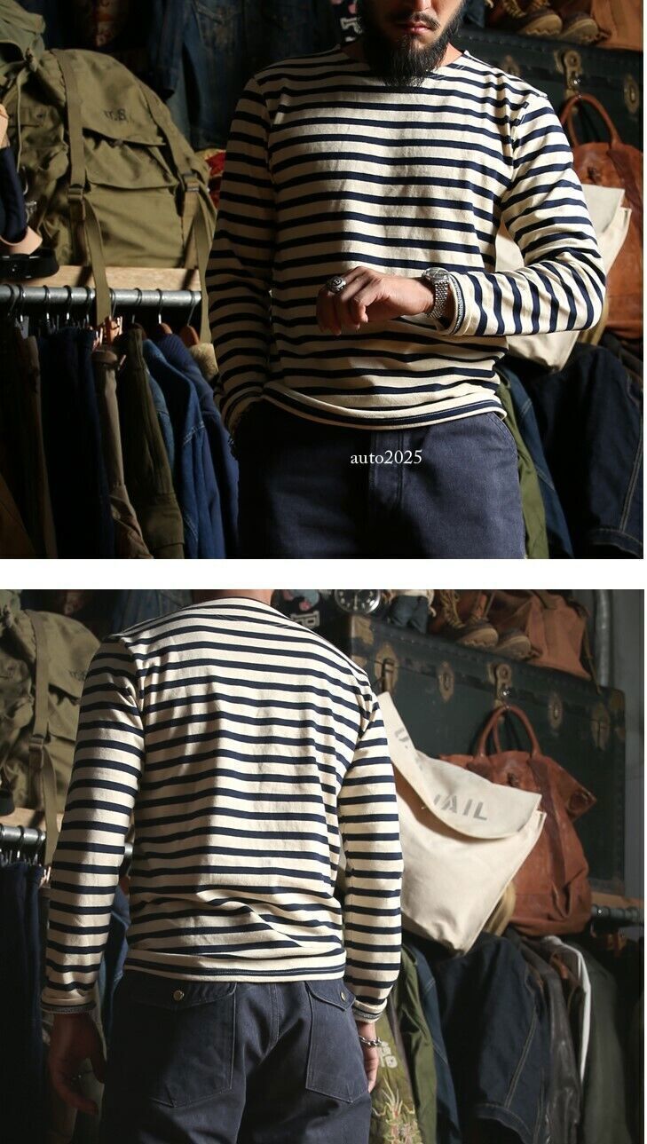 Bronson Mens Breton Striped Long Sleeve Shirt Causal French Sailor Naval T-Shirt