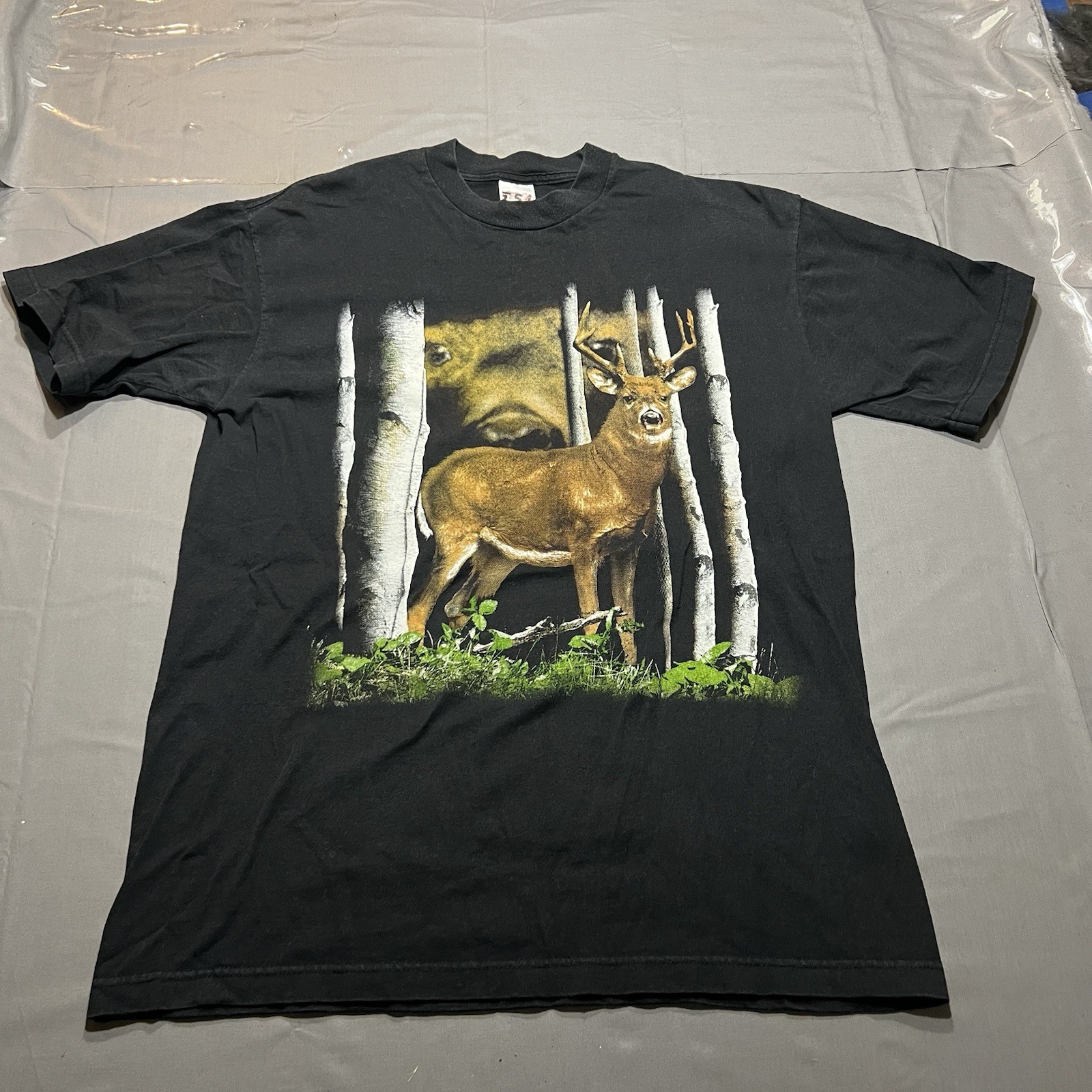 Vintage Deer Buck T Shirt Black Outdoors Men’s Large TSI Hunting Woods