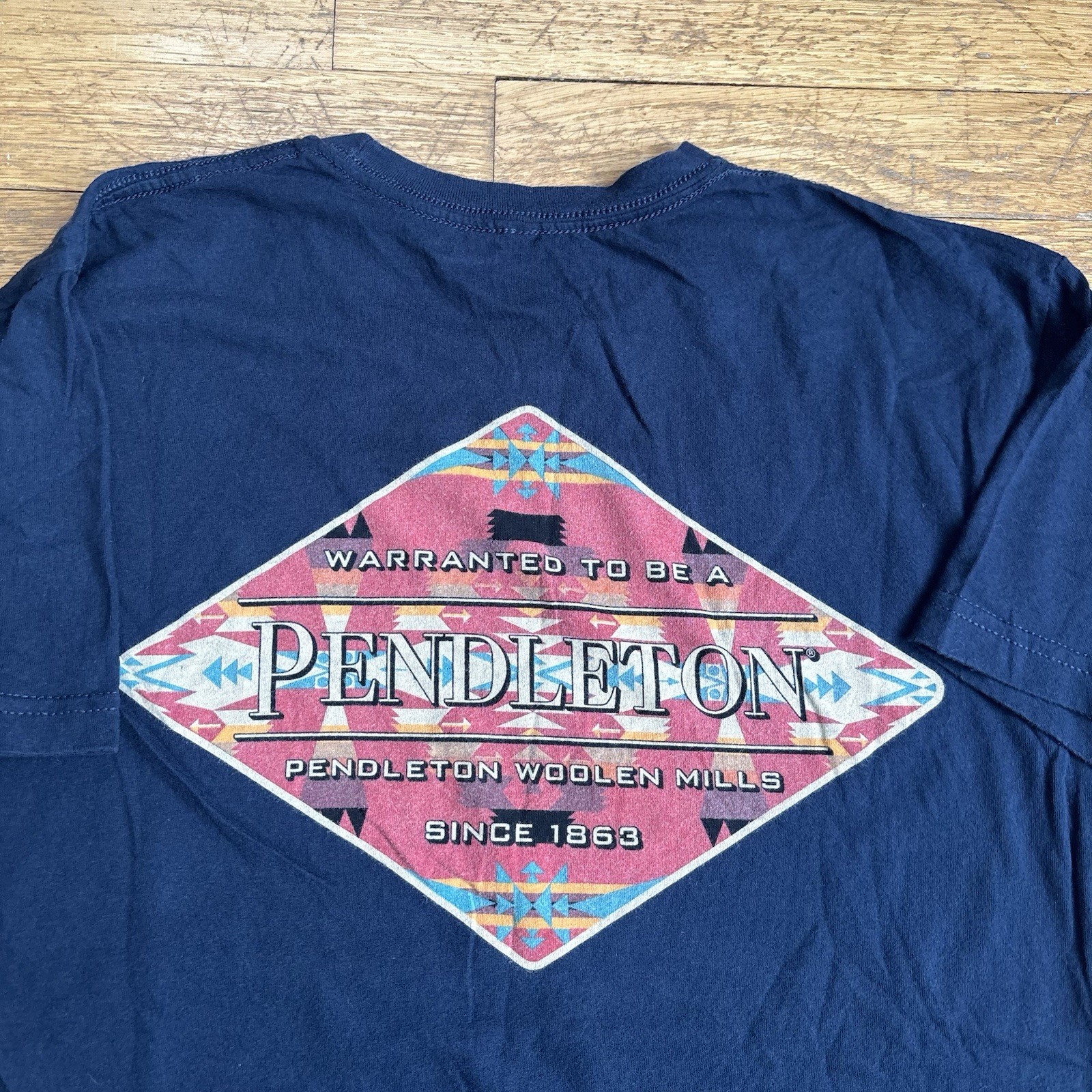 Pendleton Men’s M Woolen Mills Graphic T-Shirt Navy Blue Aztec Tribal Graphic
