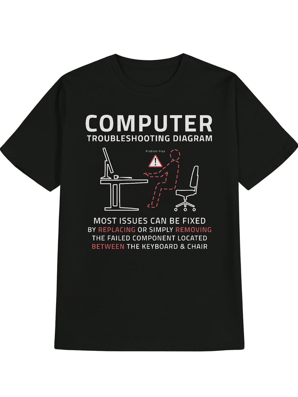 Funny Computer Troubleshooting Diagram IT Tech Support Humor T-Shirt