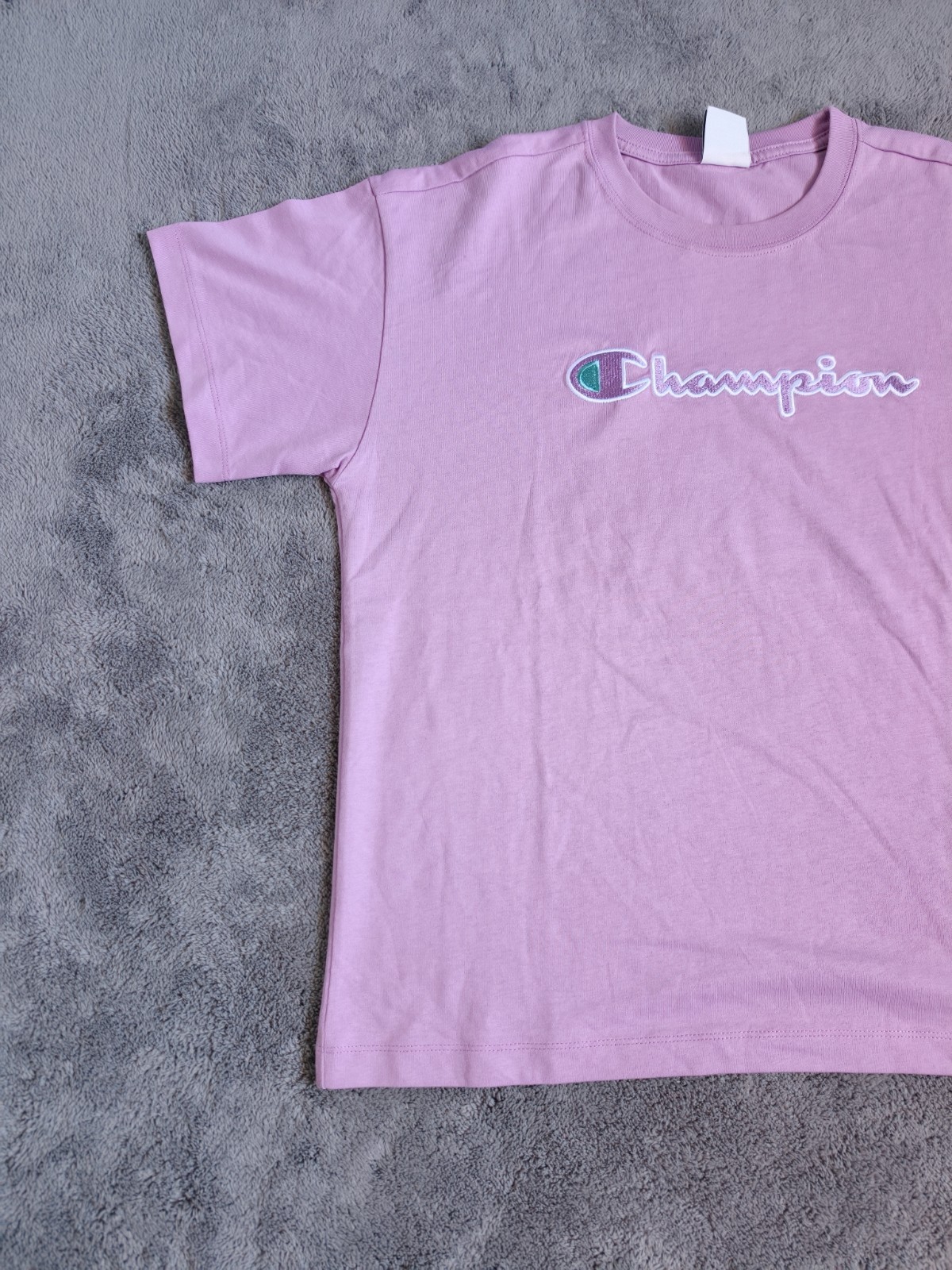 Champion T-shirt L Pink Antique T-shirt Big Logo Spellout Embroidered Shirt