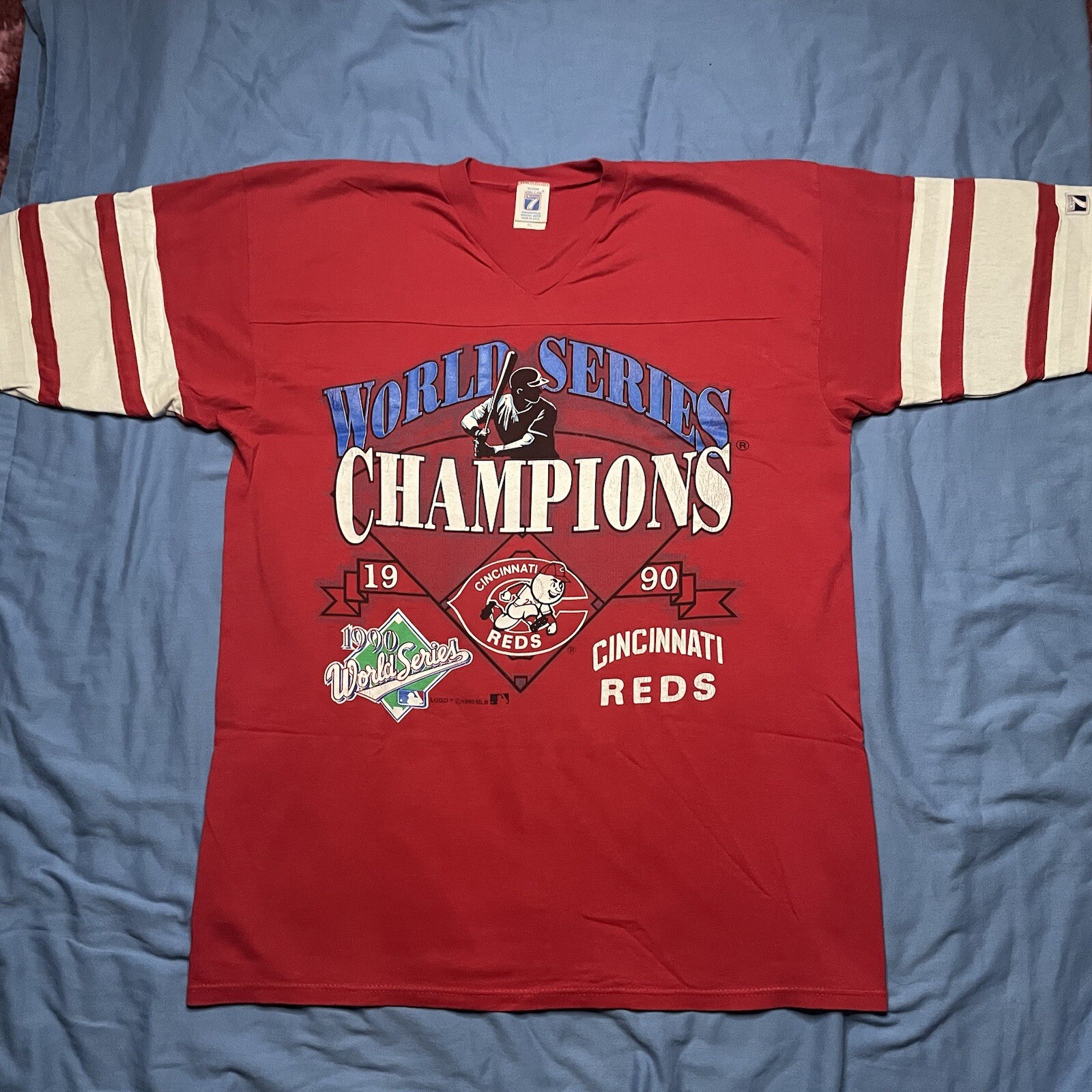 Logo 7 CINCINNATI REDS 1990 T-Shirt XL Jersey World Series Champions Logo VTG