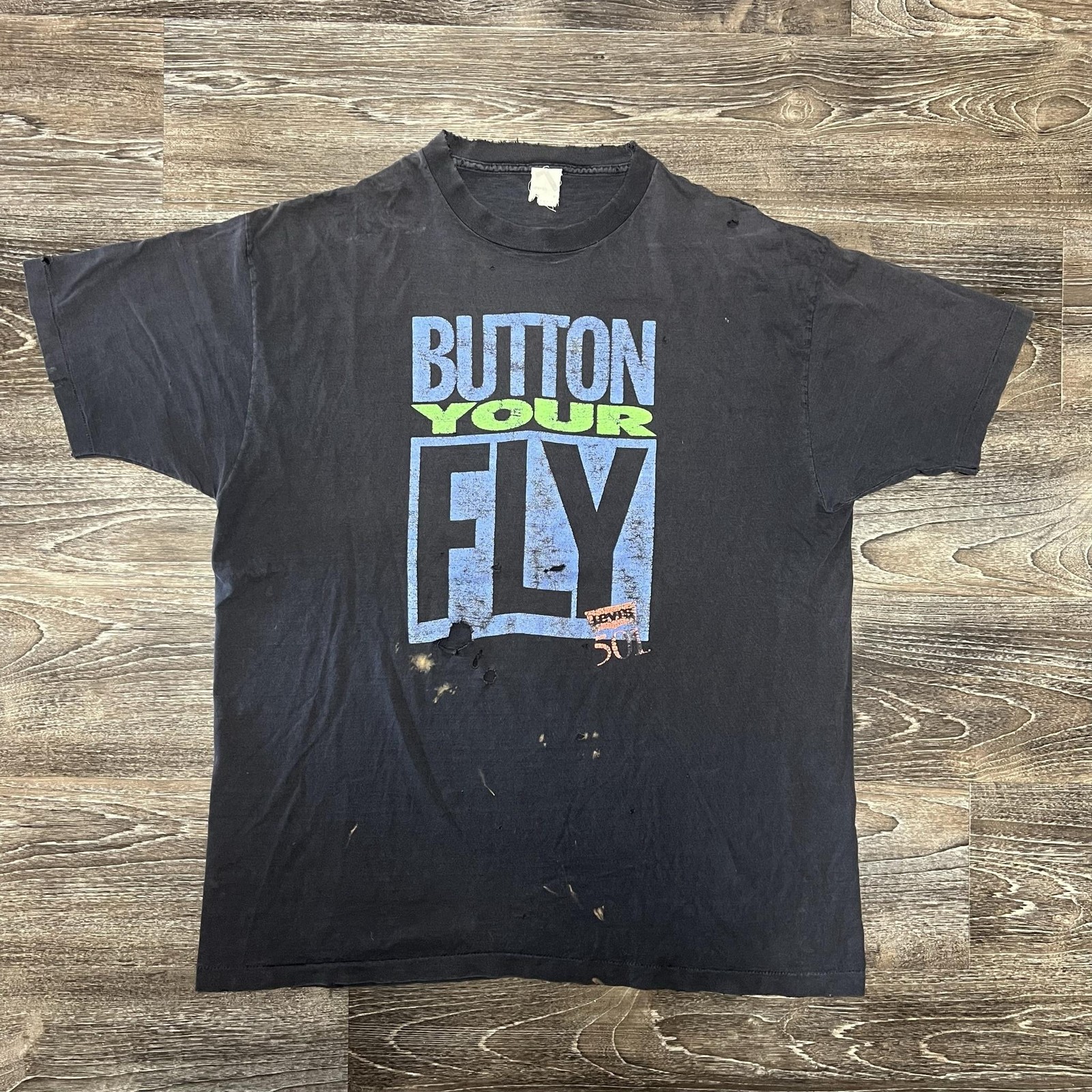 Vintage Levi’s Button Your Fly Shirt Mens XL Black 501 Distressed 90s Faded Tee