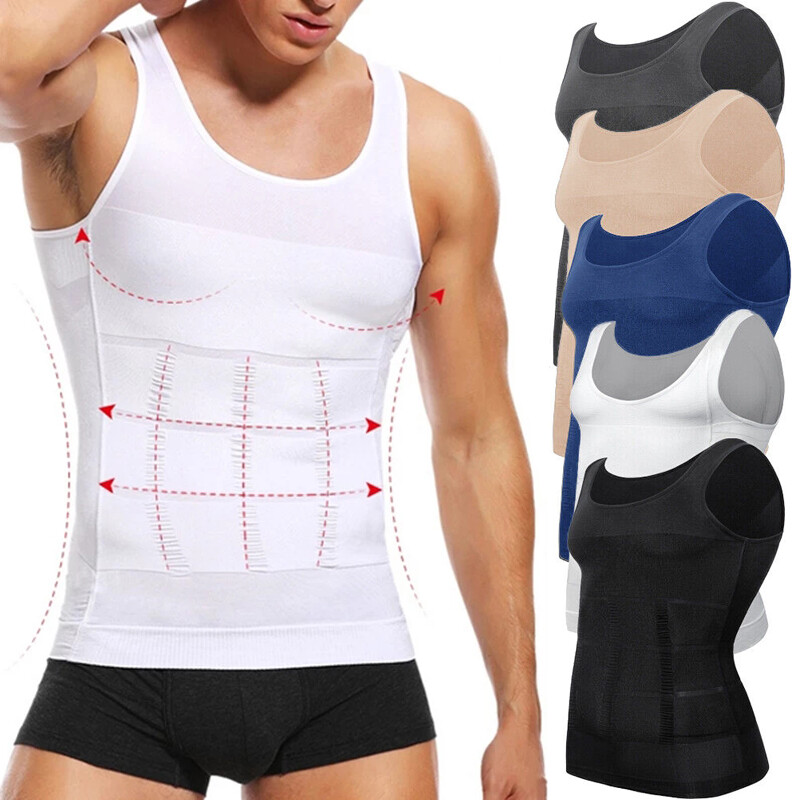Men Slimming Body Shaper Vest Gynecomastia Compression Shirts Tummy Control Tops