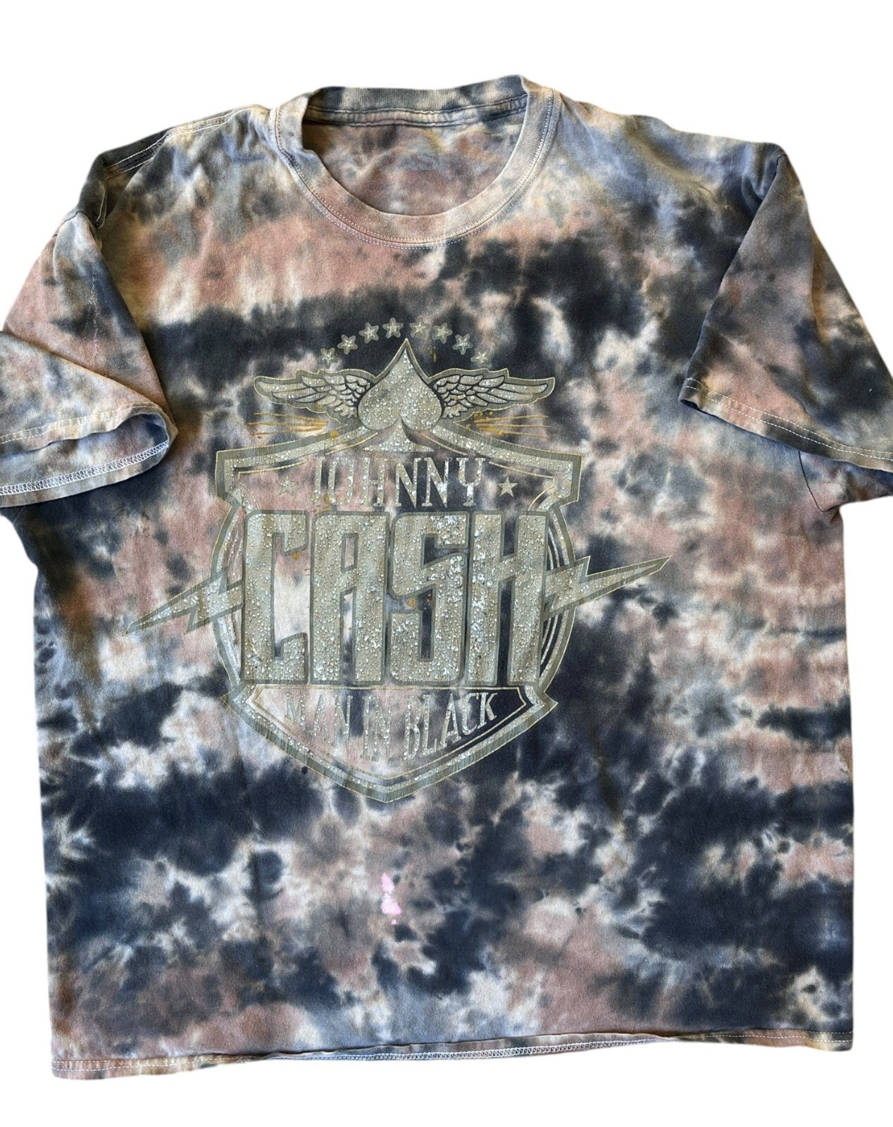 Johnny Cash T-Shirt Mens L-Xl 46 “Chest Brown Tie Dyed Graphic Western Music