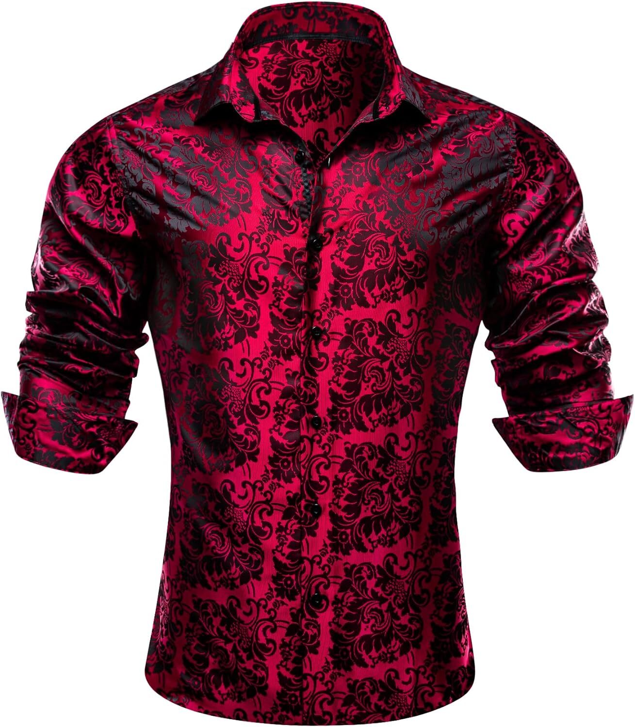 Mens Silk Paisley Western Shirt Long Sleeve Button Down Cowboy Dress Top Casual