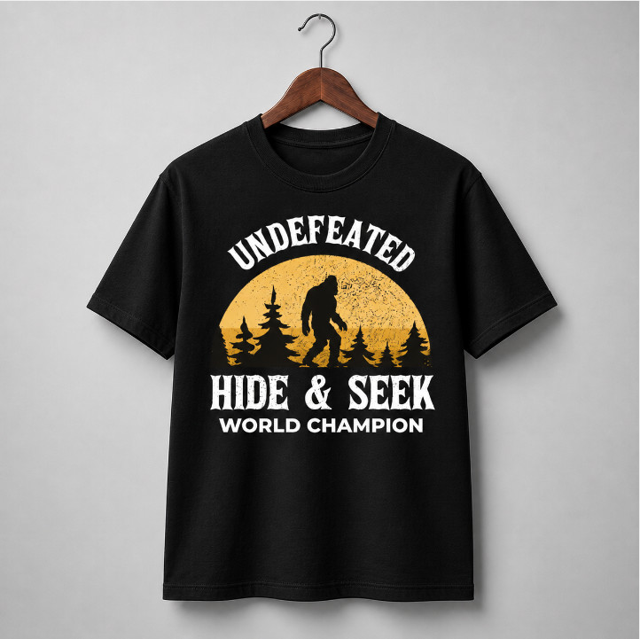 Bigfoot Hide And Seek World Champion T Shirt Funny Sasquatch Vintage Tee