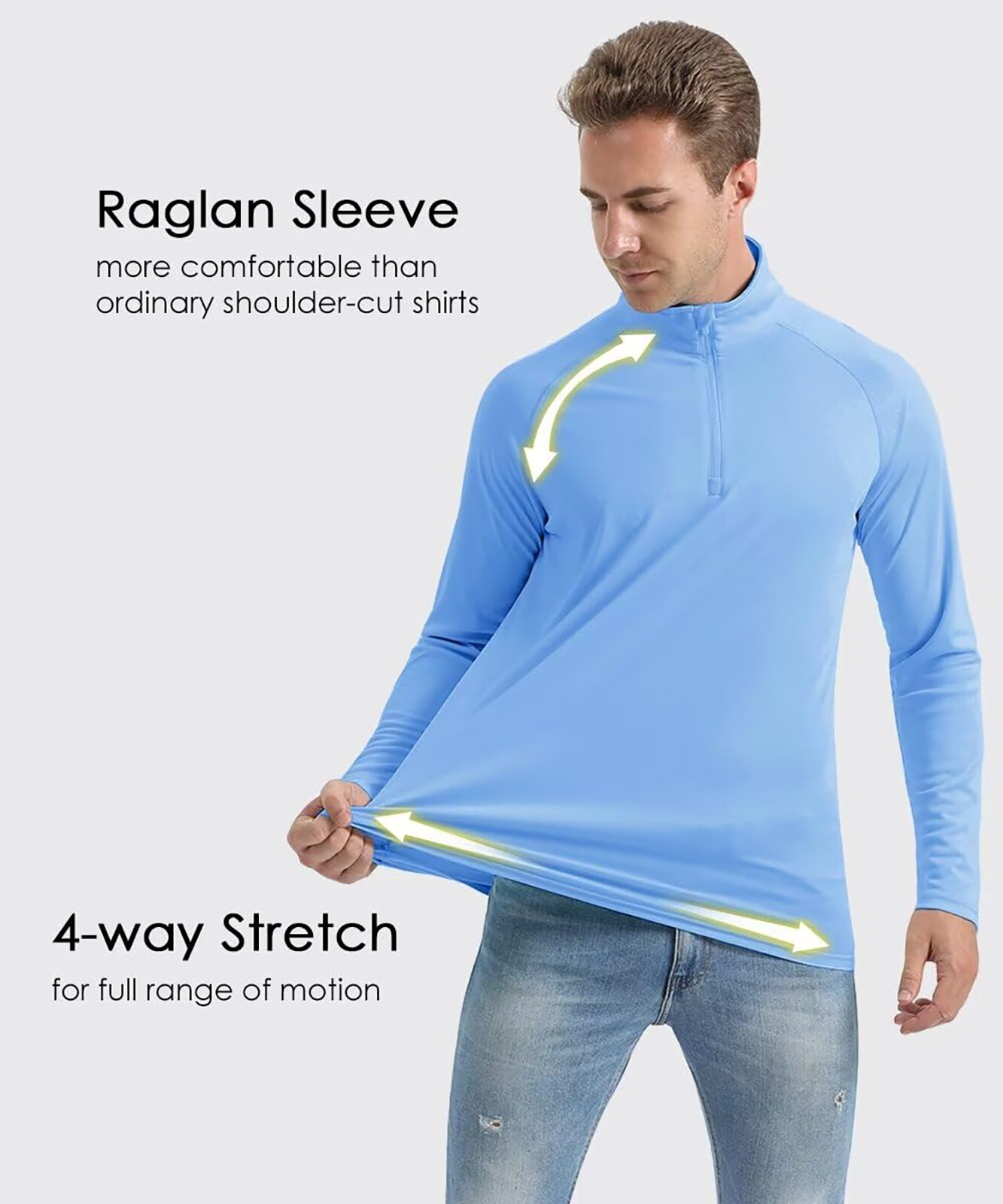 Mens UPF50+ Long Sleeve T-Shirts 1/4 Zip Up Quick Drying Sun Shirts Fishing Tops
