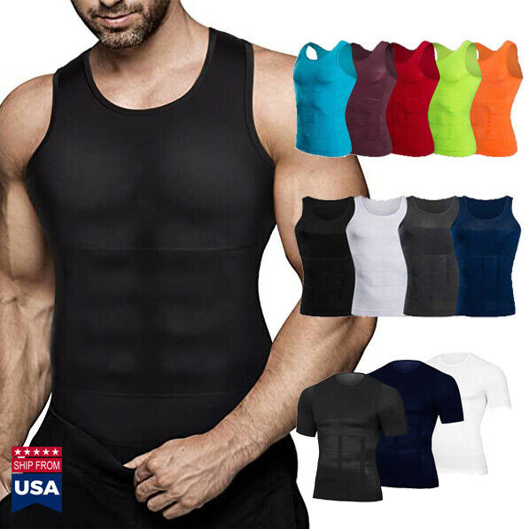 Men Compression Shirt Shapewear Slimming Body Shaper Vest Undershirt Tank Top US