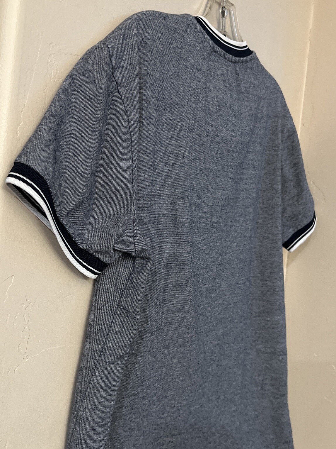 Scott James Men’s Blue Stretch V Neck Shirt W/Button Pocket & Contrasting Trim